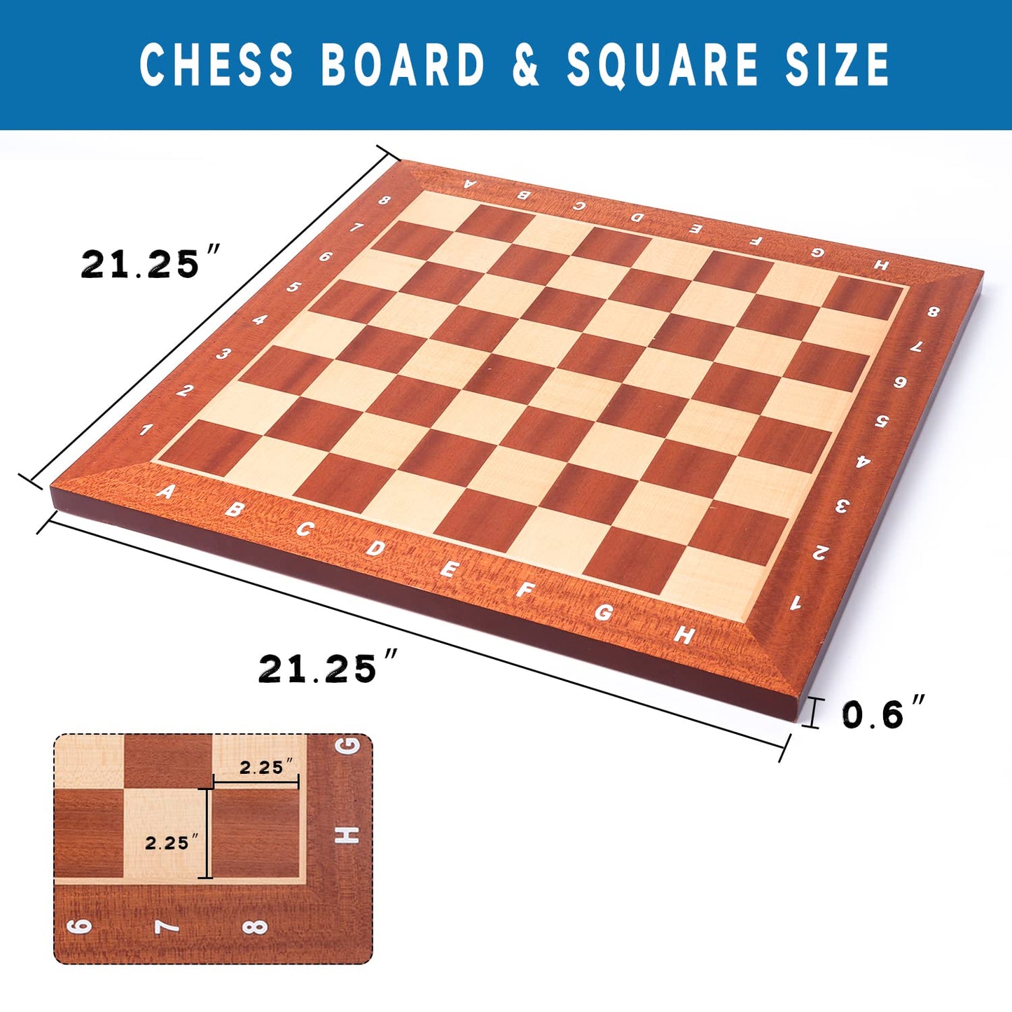 GSE Games & Sports Expert Extra Large Chess Board, Sapele & Maple Inlaid, 21.25" for Kids & Adults