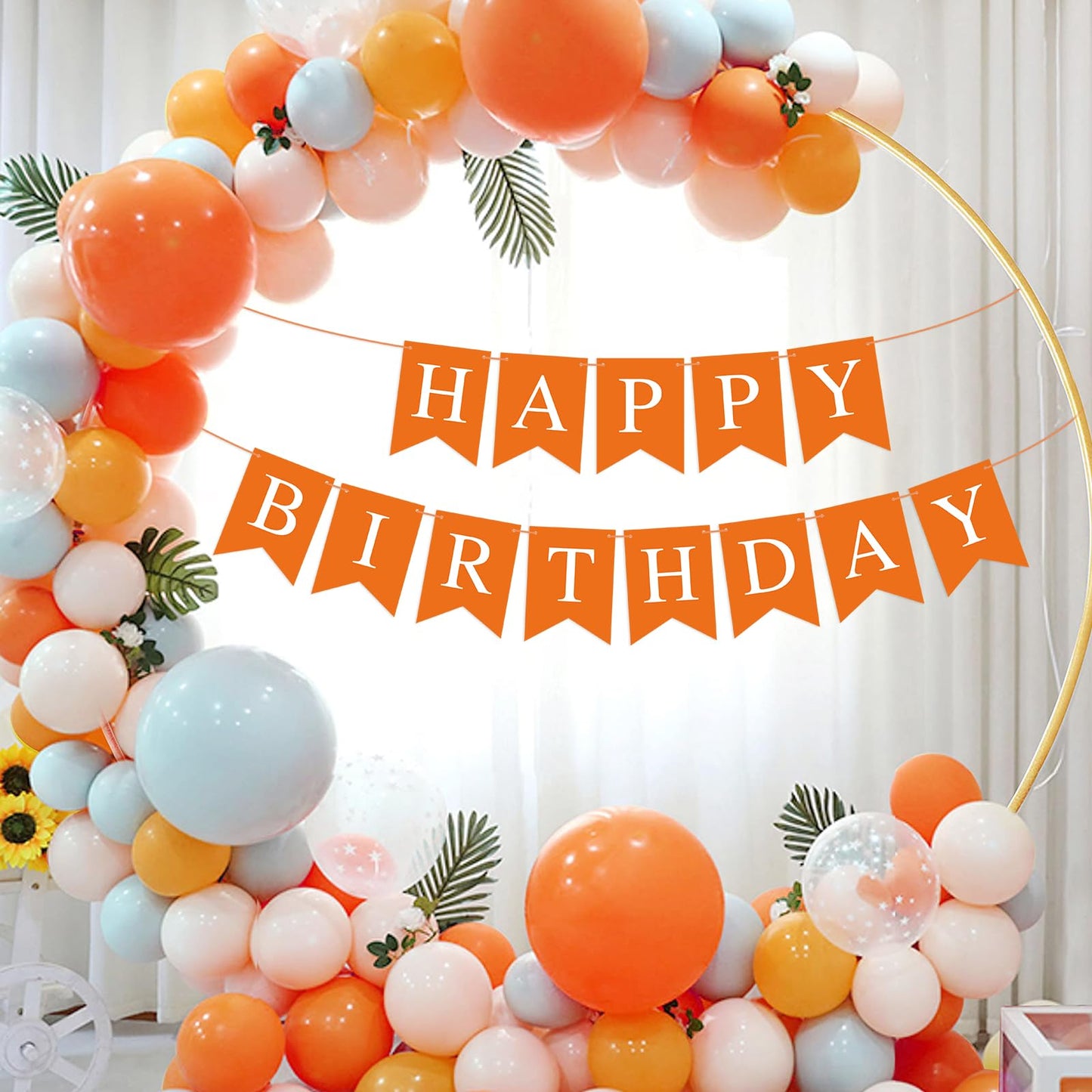 Orange Happy Birthday Banner Birthday Sign For Backdrop Happy Birthday Decorations For Kids Women Orange Birthday Tea Party Room Decor Bunting Banner Garland Birthday Party Supplies
