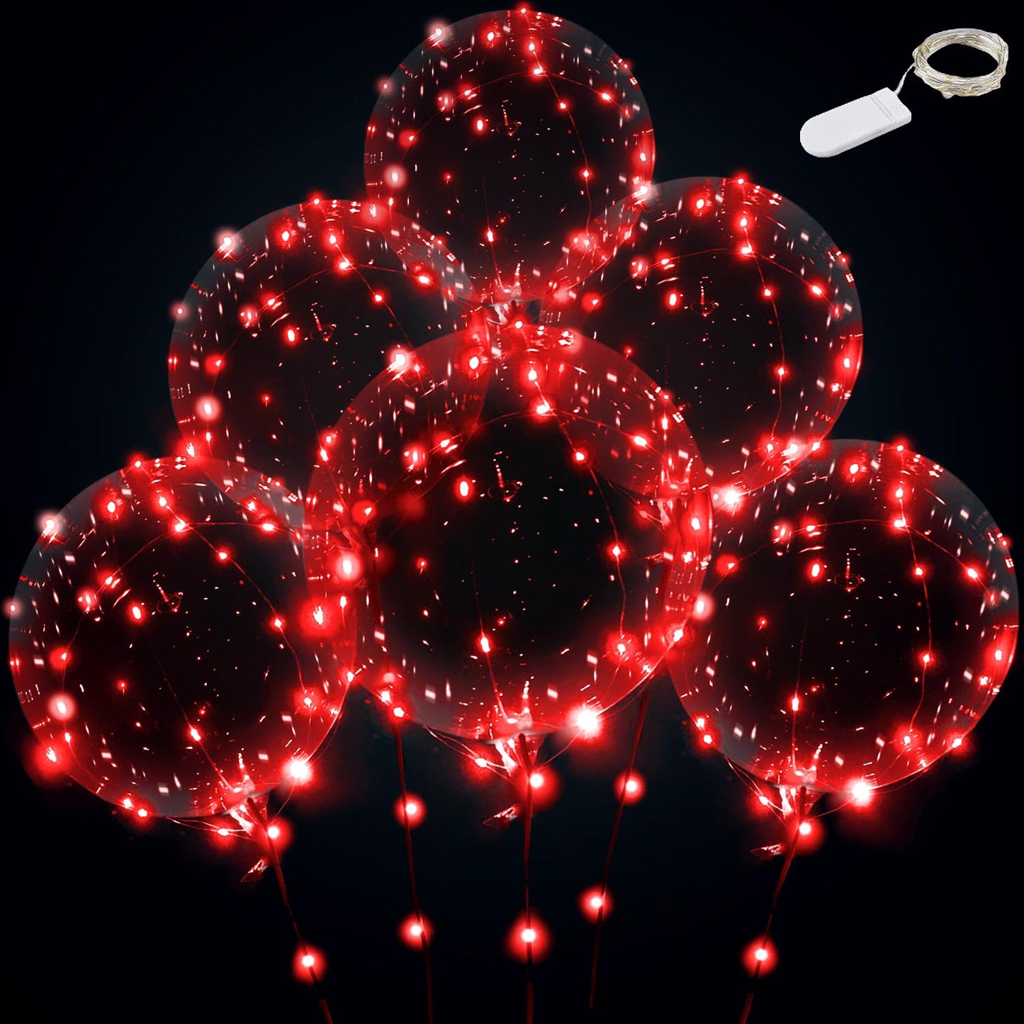 Red Led Balloons 6Set Light Up Balloons Clear Bobo Balloons With String Lights For Party, Birthday, Anniversary, Wedding (Red)