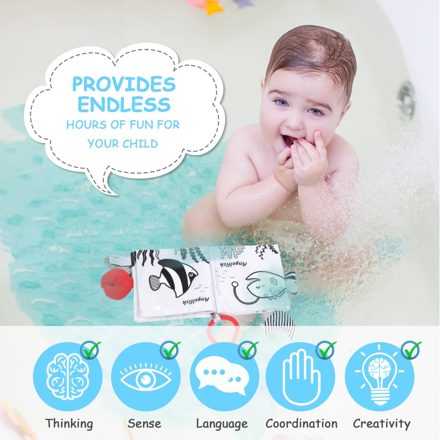 Vicloon Soft Cloth Baby Books, Baby Books 0-6 Months, 3D Black And White High Contrast Soft Cloth Book, Washable Non-Toxic Early