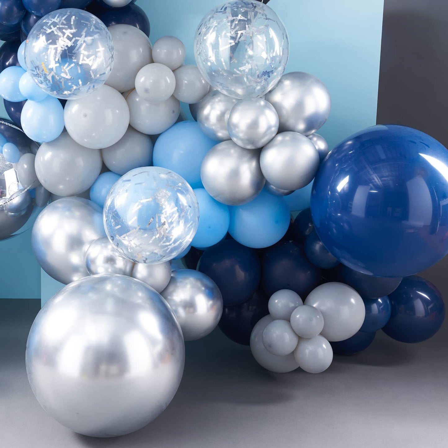 Partywoo 140 Pcs Blue And Silver Balloon Arch Kit, Blue Balloons Garland Kit With 4D Silver Balloons, Navy Blue Metallic Silver Balloons, Glitter Balloons For Birthday, Baby Shower, Wedding