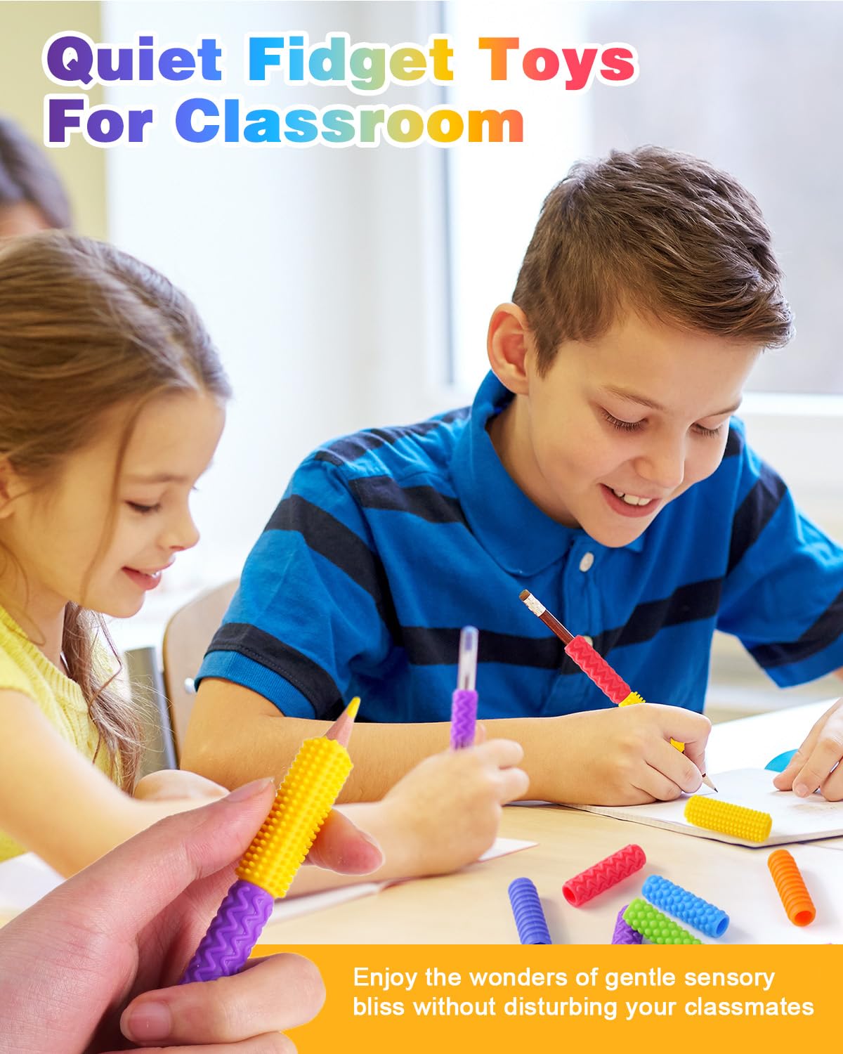 Lesong Sensory Fidget Toys Kids Adults: 24 Pack Textured Silicone Pencil Grips For Autism Kids Calming - Adhd Tools For Anxiety