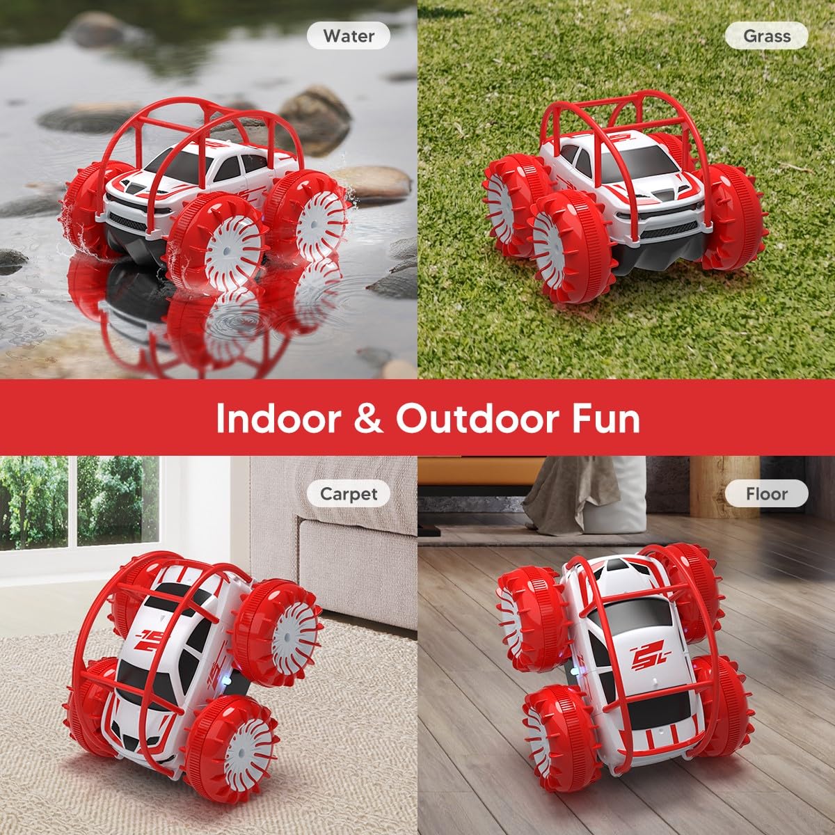 zingzoom Amphibious Remote Control Car, Rechargeable RC Cars 360 Flip Waterproof RC Stunt Car 2.4Ghz 15KM/H 4WD All Terrain Car