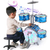 CAPTAIN CHAOWING Kids Drum Set - 5 Jazz Drums & Lights, Plastic, Blue, 22.8in x 14.6in x 28in, Musical Toys for Tod