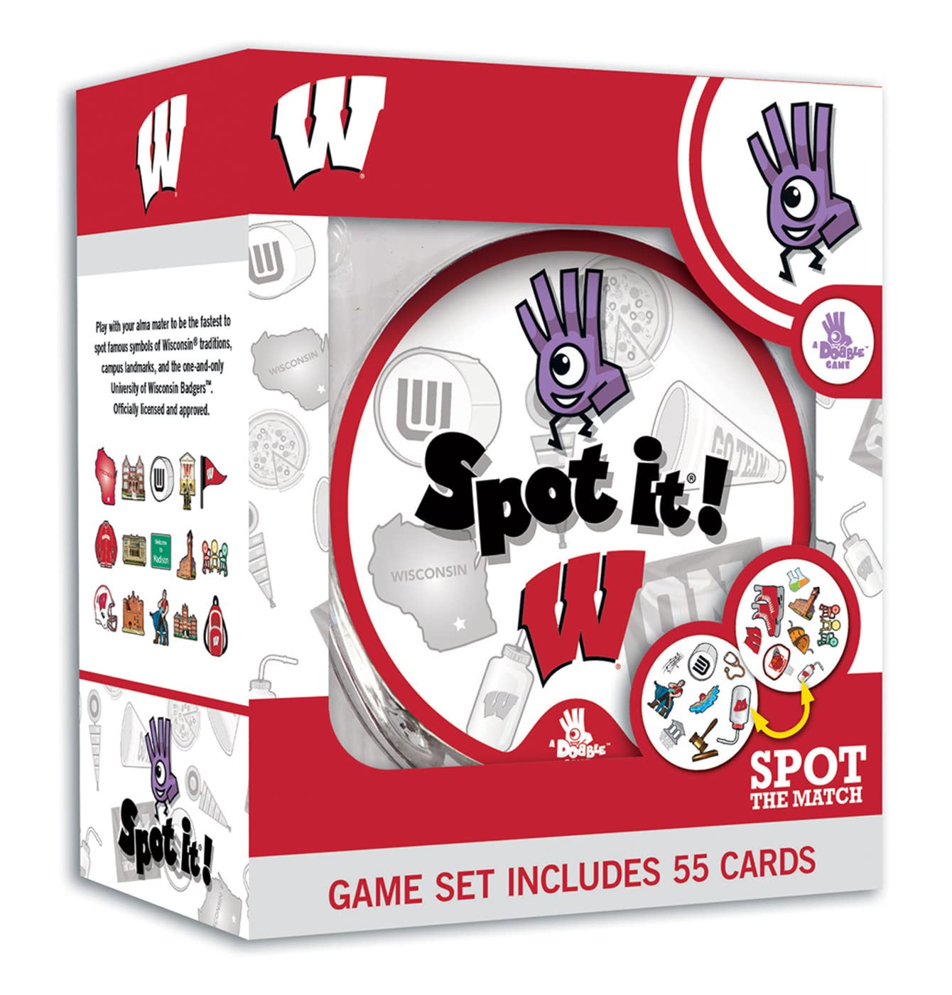Masterpieces Game Day - Ncaa Wisconsin Badgers Spot It Game For Kids, Adults, And Family