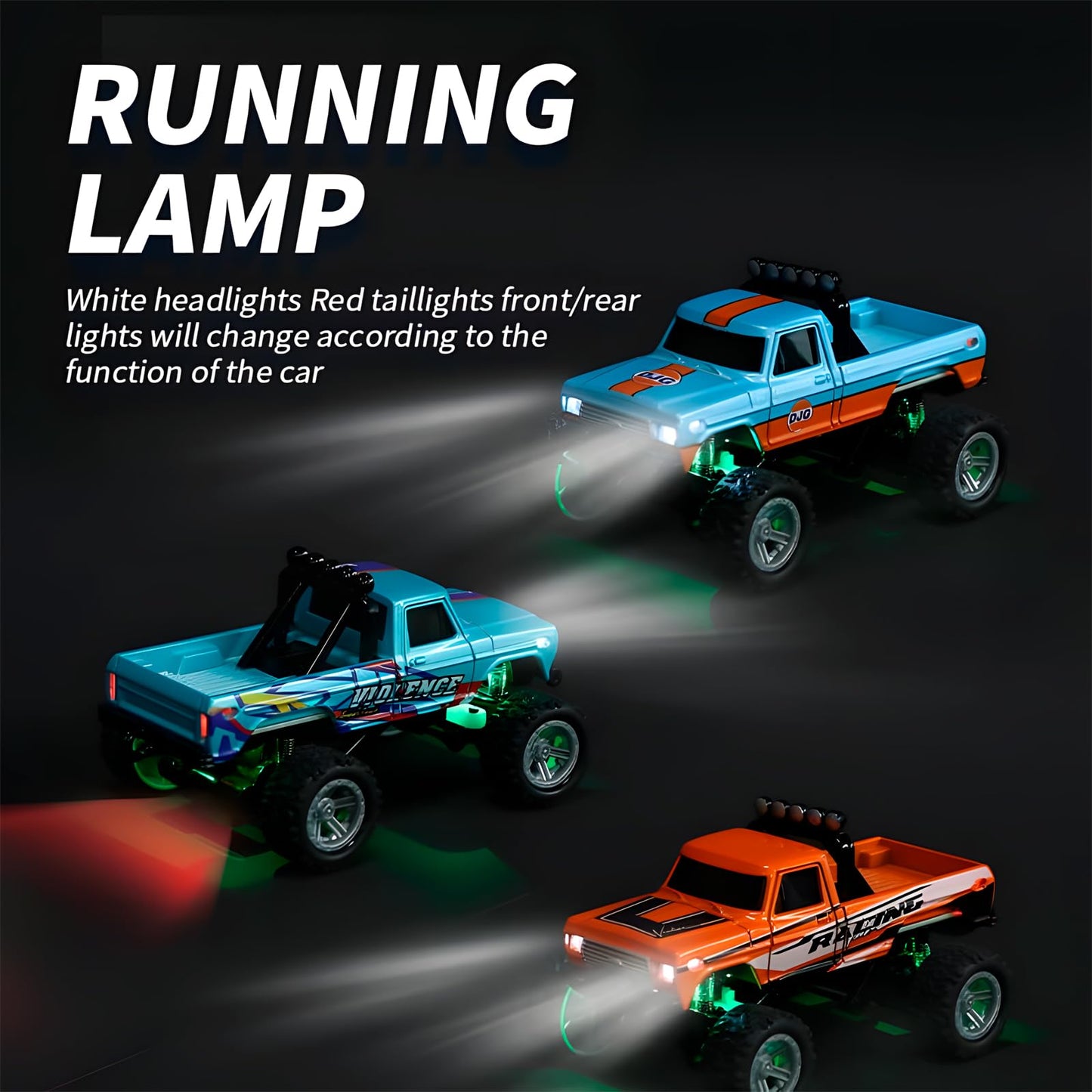 Mini RC Monster Truck, Remote Control Car, 1:64 Scale Monster Truck with Lights, 2.4GHz Rc Monster Truck, Rechargeable Remote Co