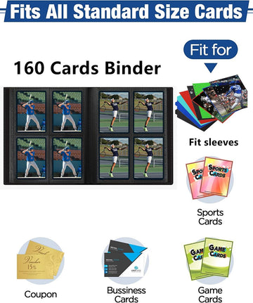 Card Binder Small Card Album with PP Waterproof Pages 4 Pockets Trading Card Binder Holds 160 Standard Cards for TCG MTG Collections Sports Cards Binder (Blue)