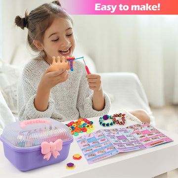 IQBOX Bracelet Making Kit Arts and Crafts for Girls Ages 8-12, Weaving Loom Rainbow Bands DIY Toys Birthday Gifts for Kids 6 7 9