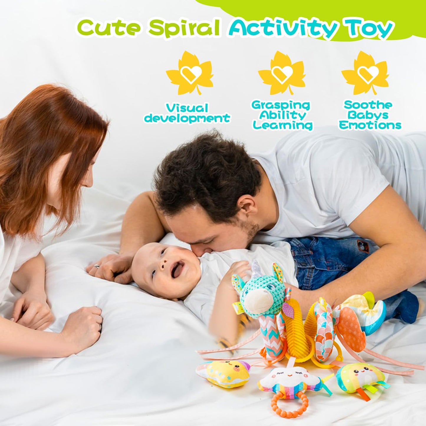 Car Seat Toys For Babies 0-6 Months, Hanging Spiral Stroller Toys, Infant Newborn Brain Development With Music Crinkle Teether R