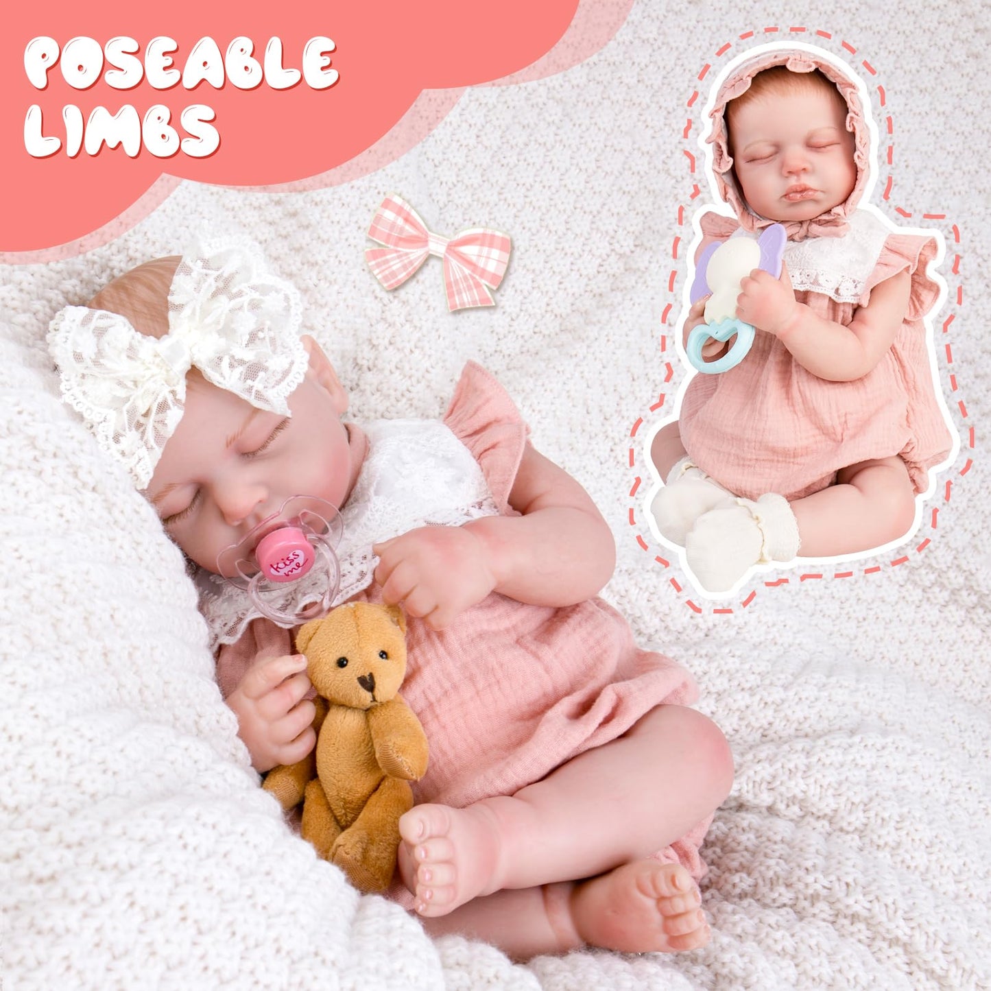 Aori Reborn Baby Dolls Realistic Lifelike - 20'' Newborn Girl Doll with Feeding Set, Sleeping Baby Toy for Kids Ages 3+ Years, H
