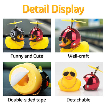 Wonuu Rubber Duck Car Ornaments Yellow Duck Car Dashboard Decorations Cool Glasses Duck With Propeller Helmet (Brilliant Red-Yel