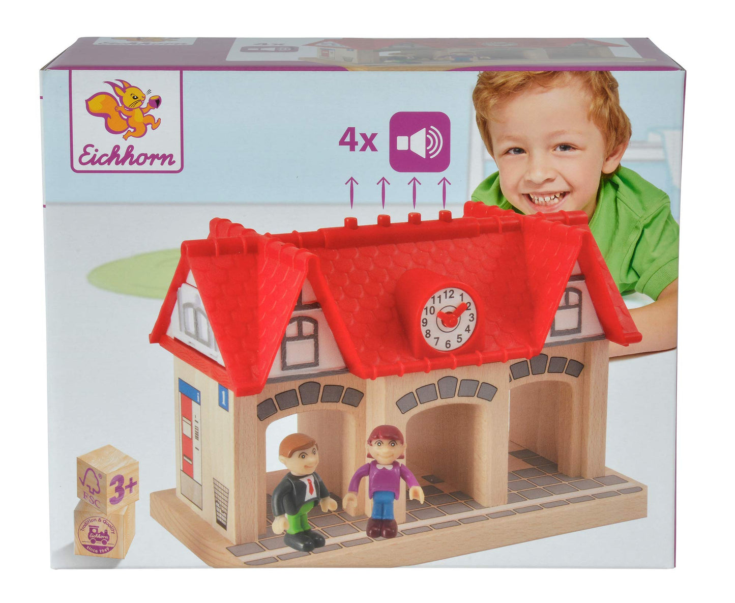 Eichhorn Wooden Soundstation For Trains Sets (4 Piece), Brown