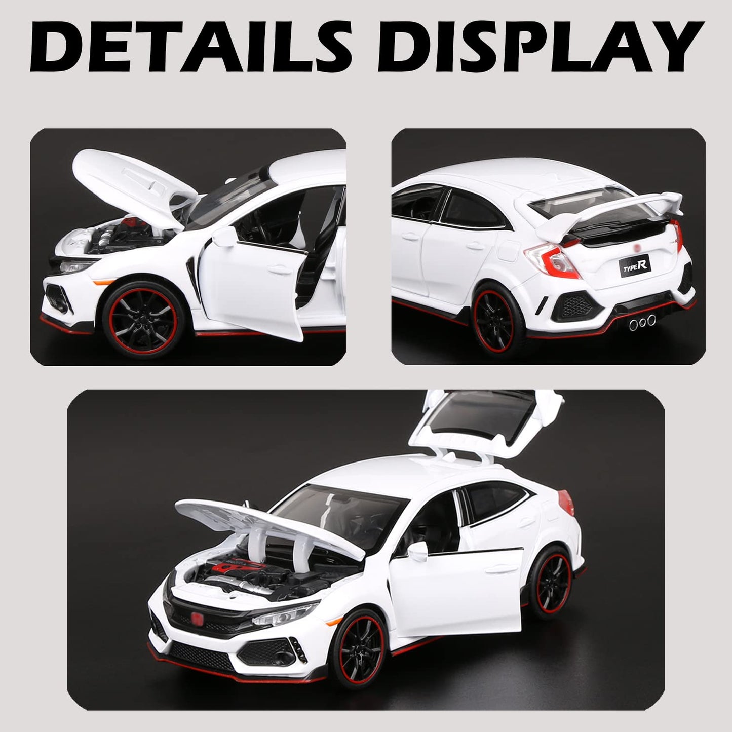 Jackiekim 1:32 Alloy Pull Back Car Diecast Model Car For Type R,Collection, Mini Simulation Vehicles Toys For Kids,Boyfriend,You