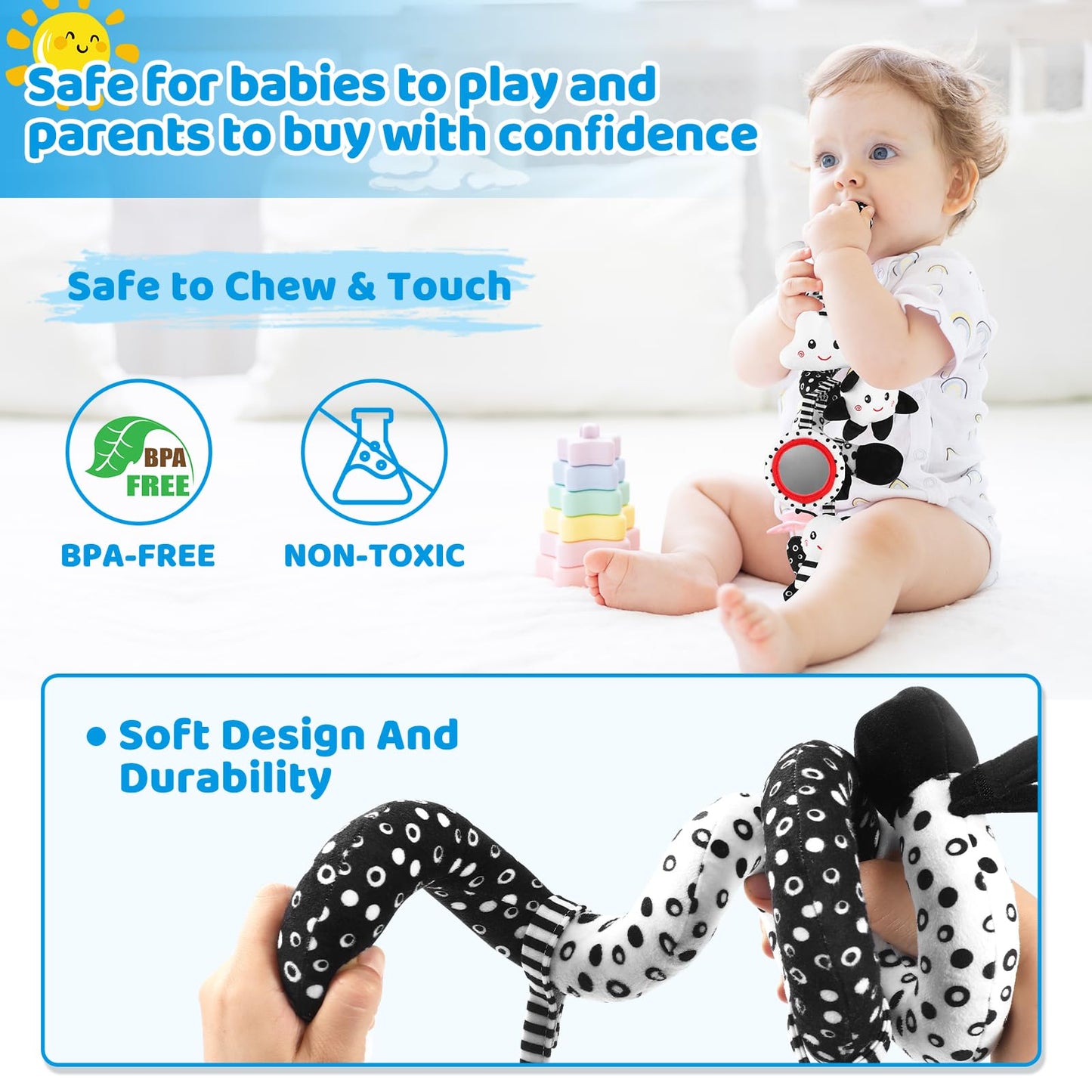 Ajsupojouet Car Seat Toys Hanging And Stroller Toys For Babies 0-6 Months,High Contrast Baby Toys For Newborn 0 3 Months Brain D