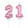 Girls Birthday Number 21 Candles, 2.95in Glitter Butterfly Happy Birthday Cake Toppers Pink Sequins Wedding Numeral Cupcake Deco