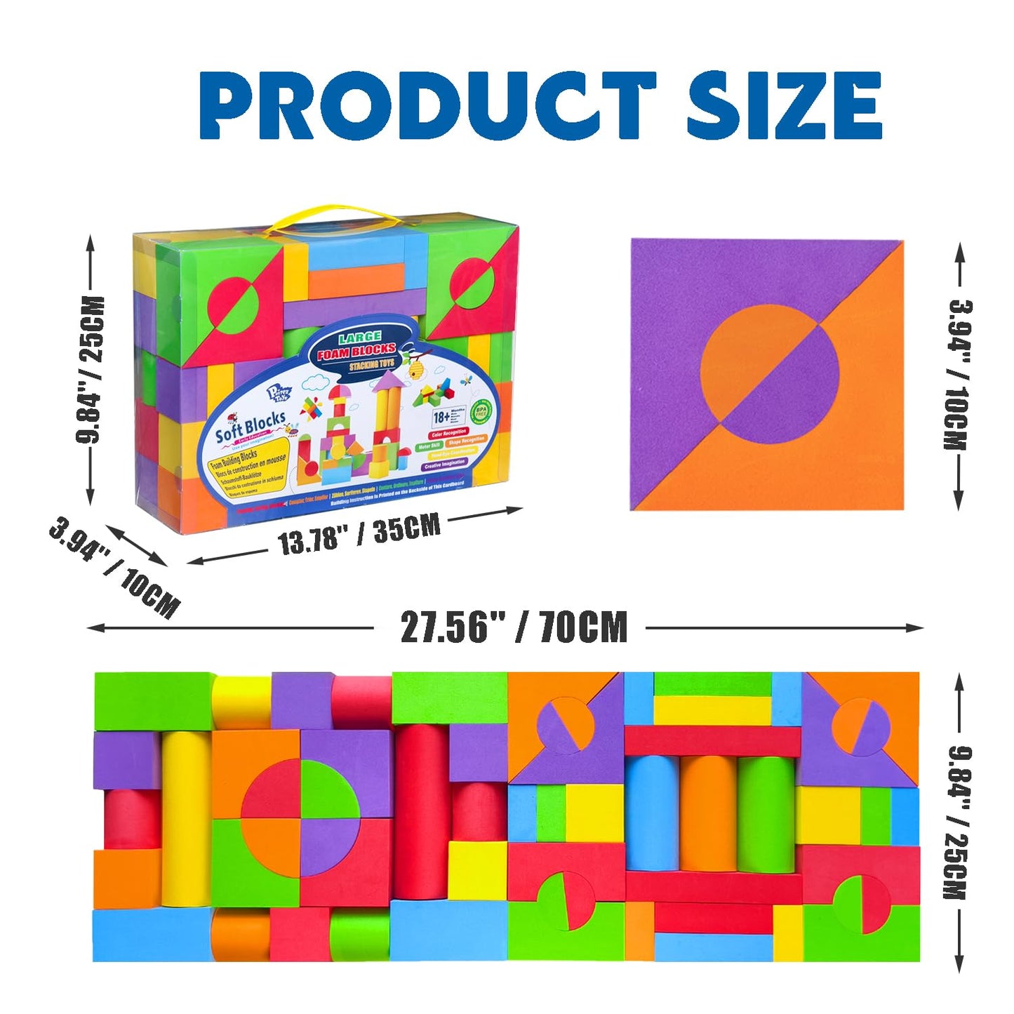 Pairez Toys Large Foam Blocks For Toddlers 2-4 Years, Big Building Blocks Set, Soft Stacking Blocks, Education & Learning Montessori Toys For 18+ Month Old Boys&Girls (61Pcs)