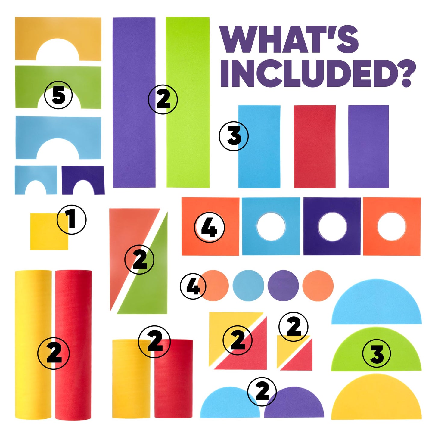Set Of 34 Jumbo Large Foam Blocks For Toddlers - Stacking Soft Blocks For Kids With Shapes & Colors Learning - Construction Buil