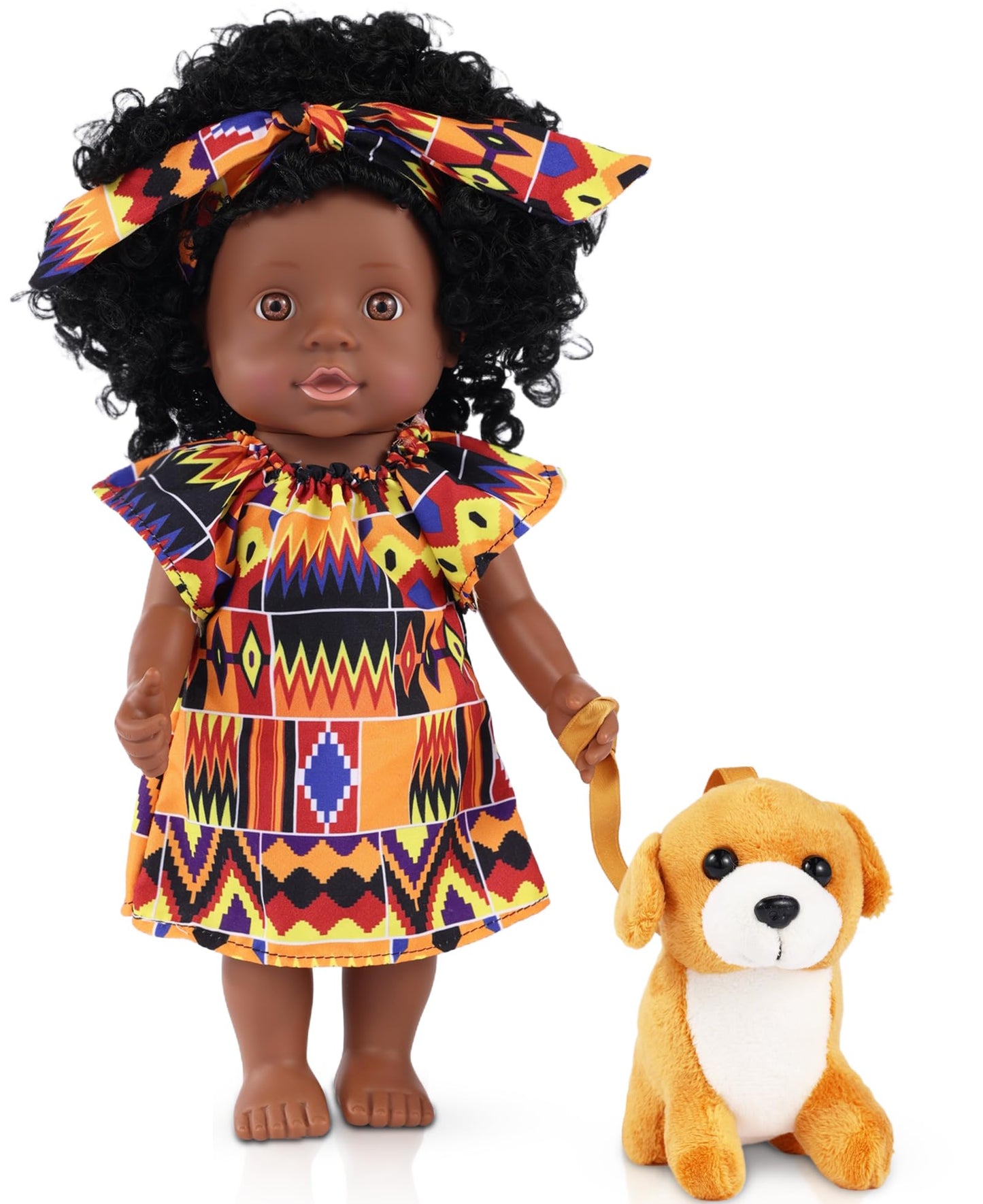 Gagaku Black Baby Doll,13 Inch Black Baby Dolls For 3 4 5 6 Years Old Girls With Curly Hair, Plush Pet Dogtoy,Small Baby Dolls F