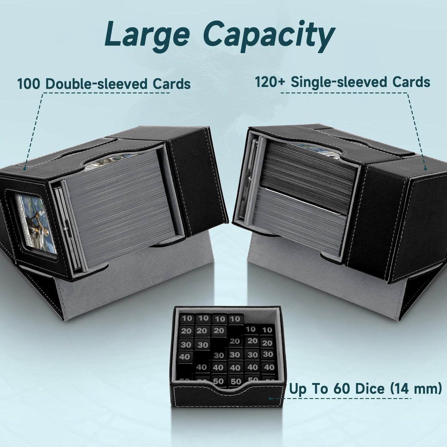 Mtg Deck Box, Dice Tray & Tower 2 In 1 Mtg Commander Deck Box Fits 120+ Single Sleeved Cards, Leather Magnetic Closure Card Deck