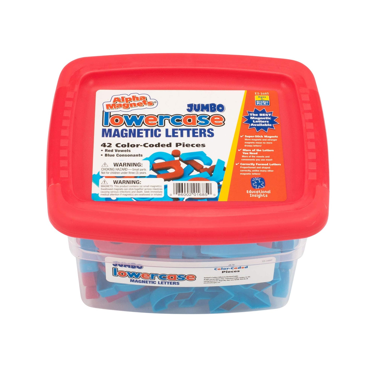 Educational Insights Color-Coded Jumbo Lowercase Alphamagnets, Set Of 42 Lowercase Letters: Perfect For Homeschool & Classroom, Ages 3+