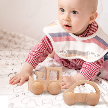 Promise Babe Wooden Rattle Push Car Toys Set Infant Wooden Rattles Interesting Toys 2 Pc Baby Vehicle Toys Hand Push Cars Montes