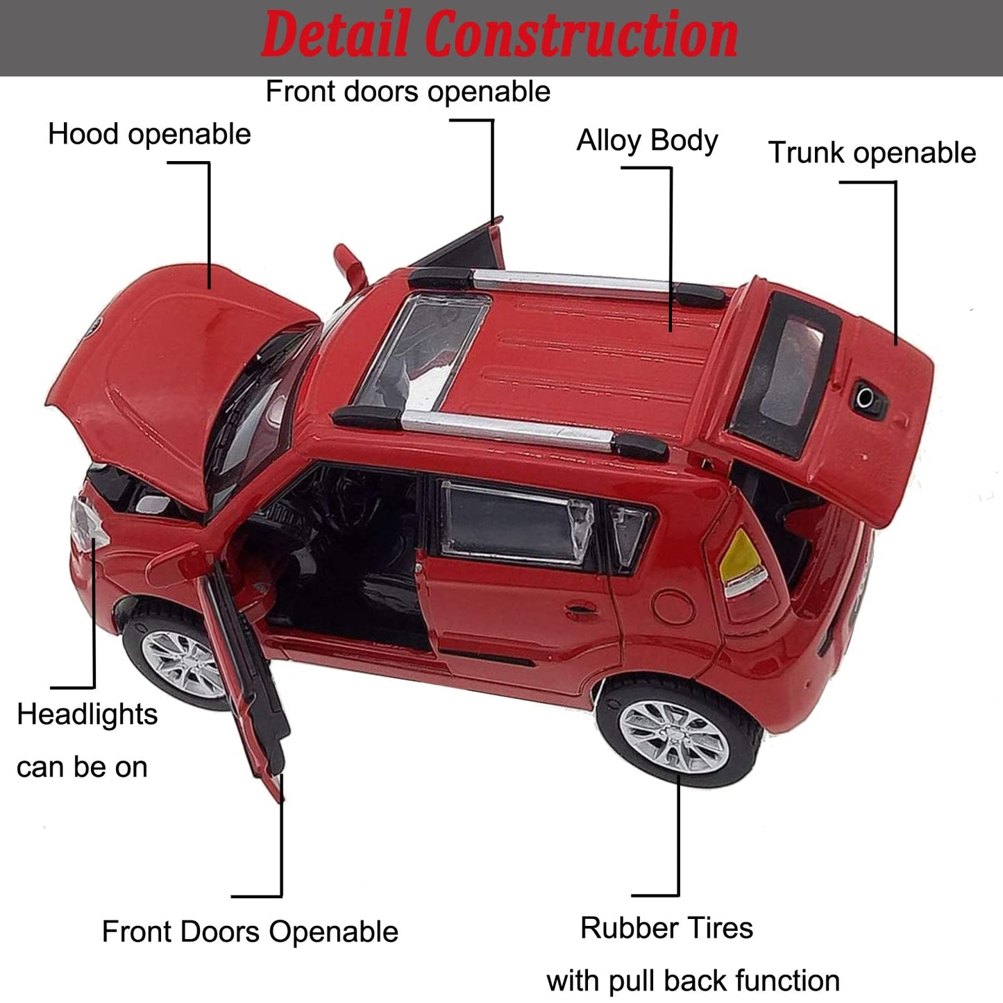 Mzexoma Diecast Car Model - KIA Soul Pull Back Car with Sound & Light, Red, for Boys 3+ Years, Model IE-QKZA-27
