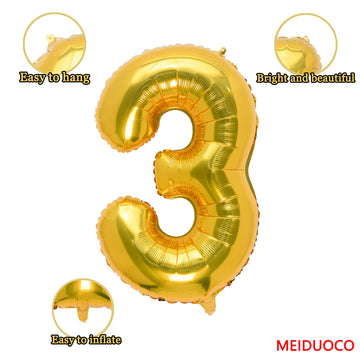 32 Inch Gold Number 3 Balloons Foil Ballon Digital Birthday Party Decoration Supplies (Gold Number 3 Balloon)