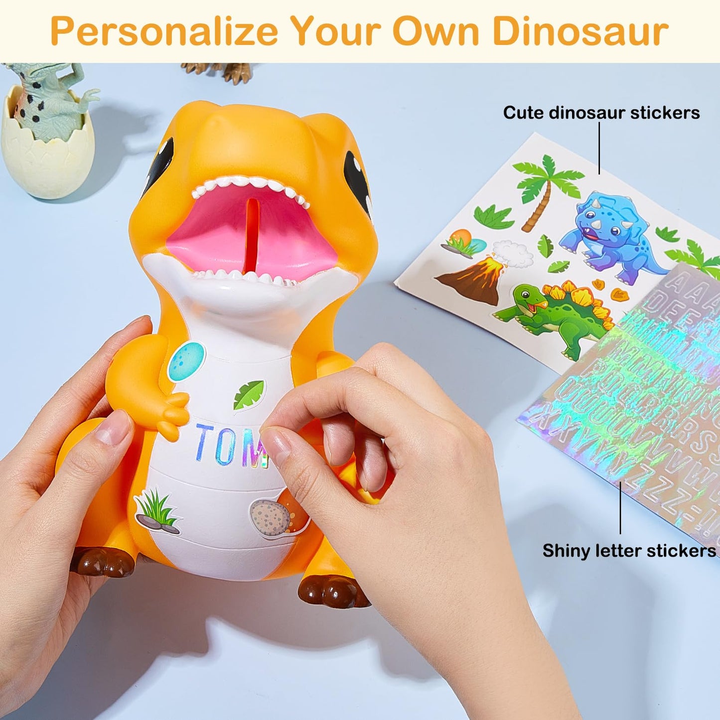 Dinosaur Piggy Bank For Kids Unbreakable Money Coin Bank For Boys Girls With Diy Stickers,Toddler Gifts For Birthday,Easter,Baby