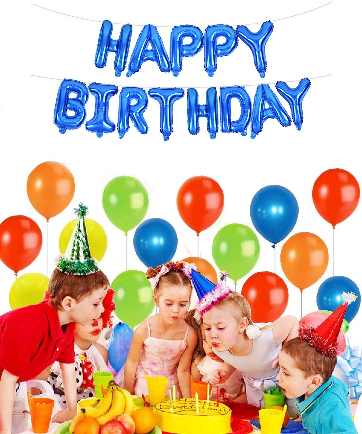 Toniful Blue Happy Birthday Balloons 16 Inch Mylar Foil Letters Birthday Sign Banner Balloon Bunting Reusable Ecofriendly Materi