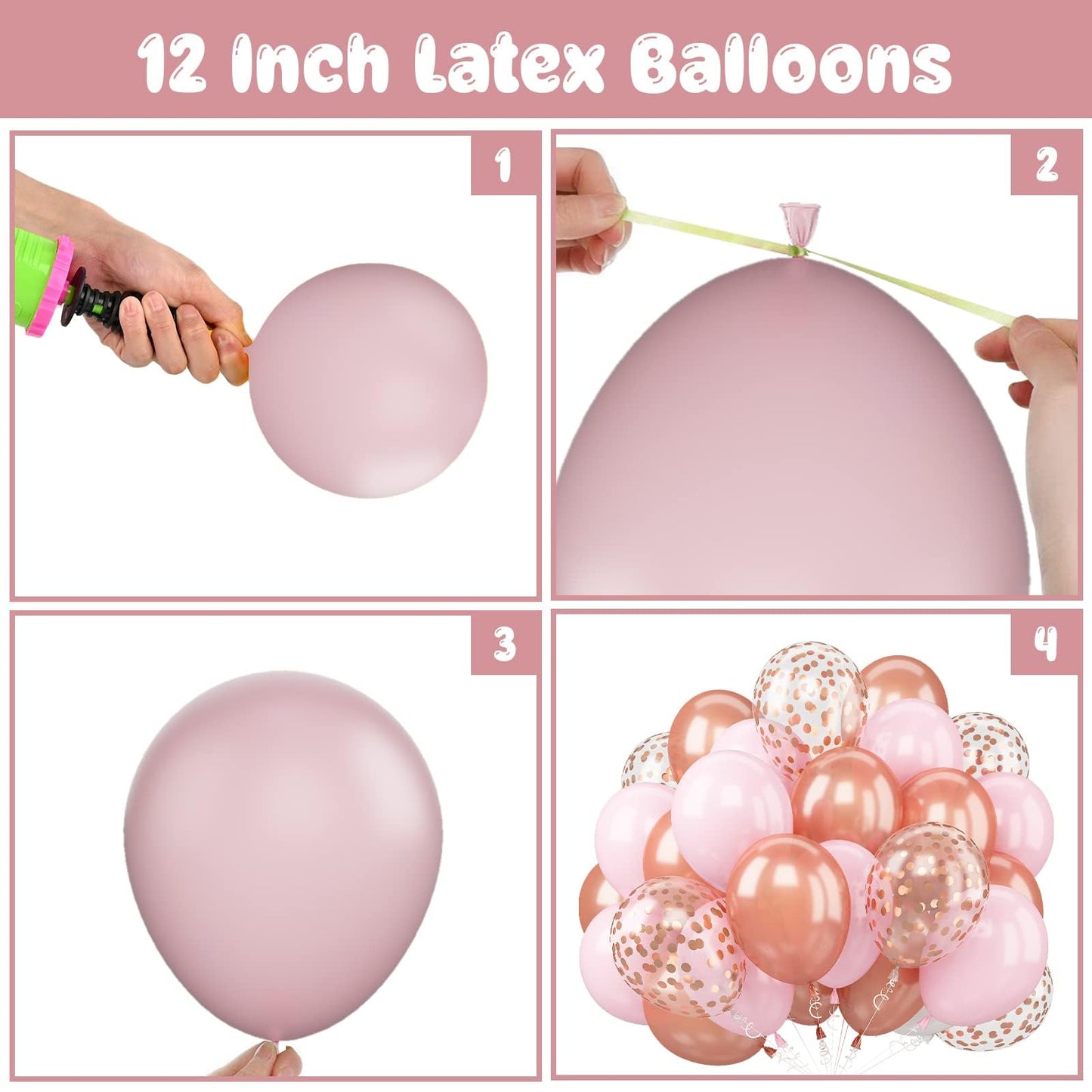 Rose Gold Pink Balloons, 60 Pcs 12 Inch Rose Gold Pastel Pink Birthday Balloons With Rose Gold Confetti Balloons, Pink Helium Ba