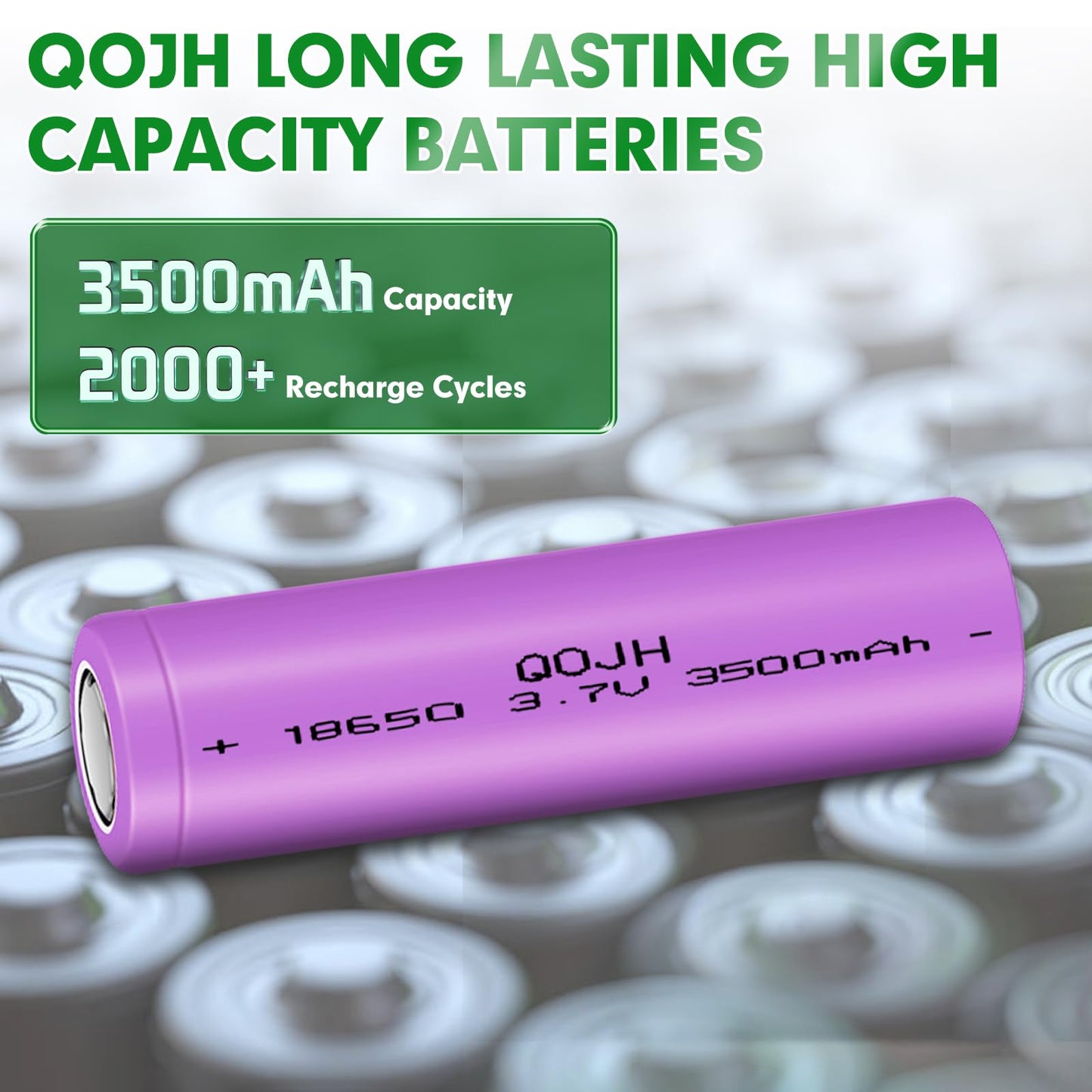 Qojh 4Pcs 3.7 Volt 18650 Rechargeable Battery, 18650 Battery 3500Mah Flat Top For Remote Control Toy, Headlamp, Led Flashlight,