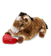 DolliBu I Love You Valentine Plush Lying Brown Horse - Cute Stuffed Animal with Red Heart and Name Personalization Gift for Valentines Day Birthday Anniversary Romantic Date - 10.5 Inches