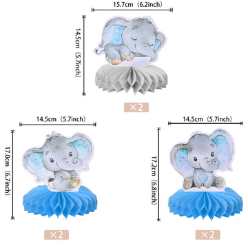 6 Pcs Blue Elephant Honeycomb Table Centerpiece It'S A Boy Baby Shower Table Toppers Centerpieces Decro For Elephant Theme Gender Reveal Baby Shower Birthday Party Table Decorations Supplies