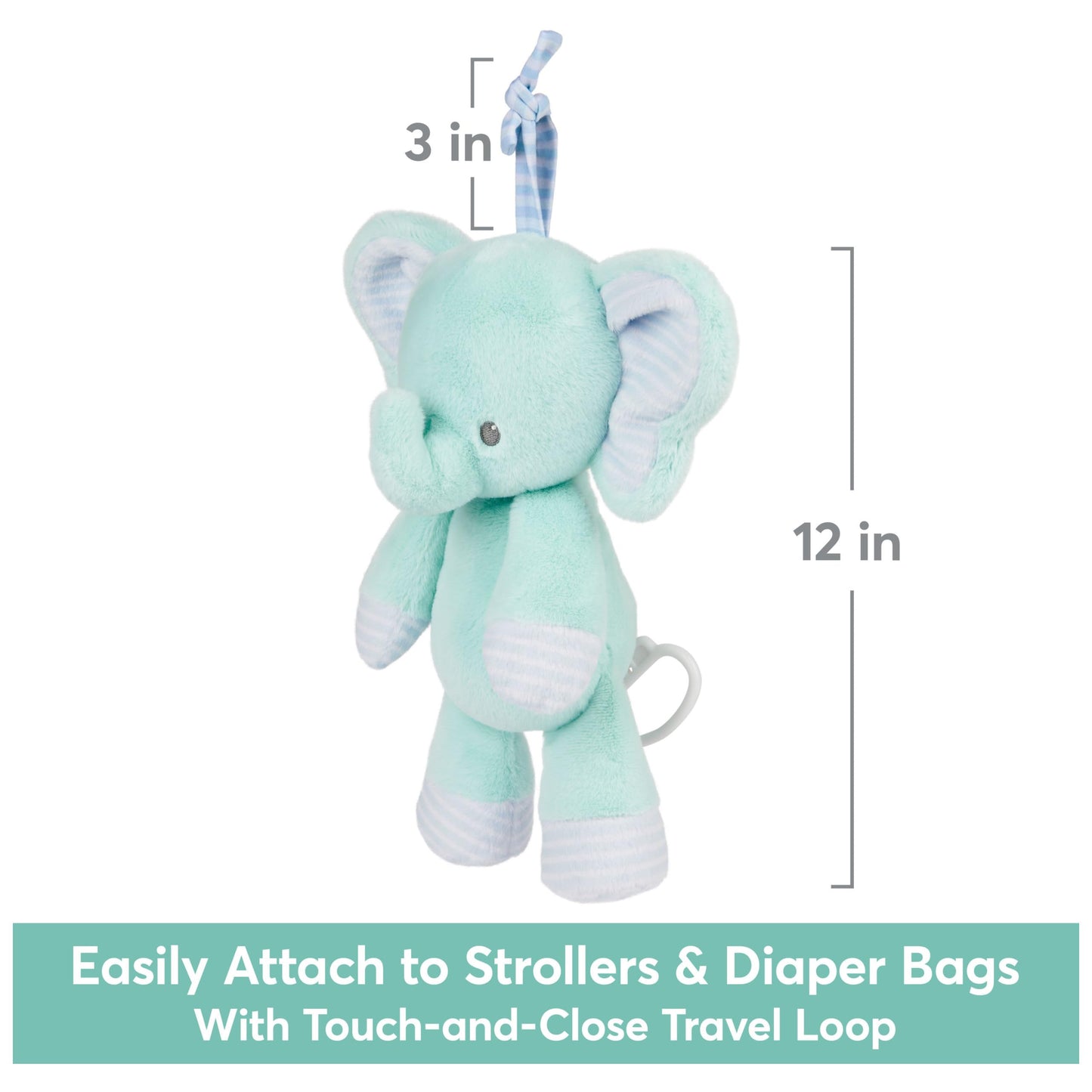 Gund Baby Safari Friends Elephant Pull-Down Musical Plush, Travel Friendly Sensory Toy With Stroller Loop For Ages 0 And Up, Blu