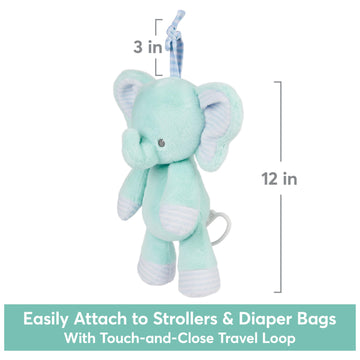 Gund Baby Safari Friends Elephant Pull-Down Musical Plush, Travel Friendly Sensory Toy With Stroller Loop For Ages 0 And Up, Blu
