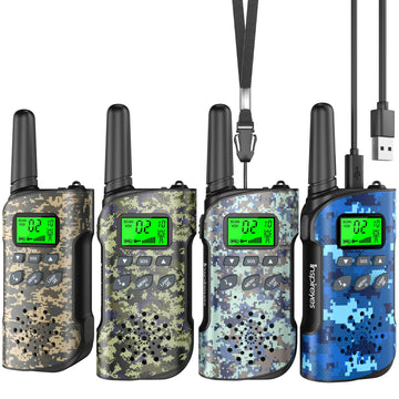 Inspireyes Walkie Talkies For Kids Rechargeable, 48 Hours Working Time 2 Way Radio Long Range, Outdoor Camping Games Toy Birthday Xmas Gift For Boys Age 8-12 3-5, 4 Pack Camouflage