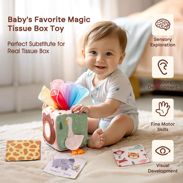Youuys Baby Tissue Box Toy For Babies 6-12 Months - Montessori Toys Baby Tissue Box Sensory Toys For 1 Year Old - Baby Boy Girl