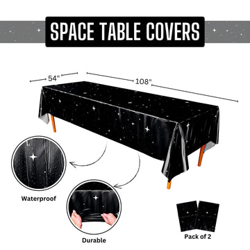 Blue Orchards Space Party Table Covers (Pack Of 2) - 54'X108' Xl - Space Theme Party Supplies, Stars Birthday Party, Galaxy Tablecloth Plastic, Outer Space Table Cover, Night Sky Tablecloth