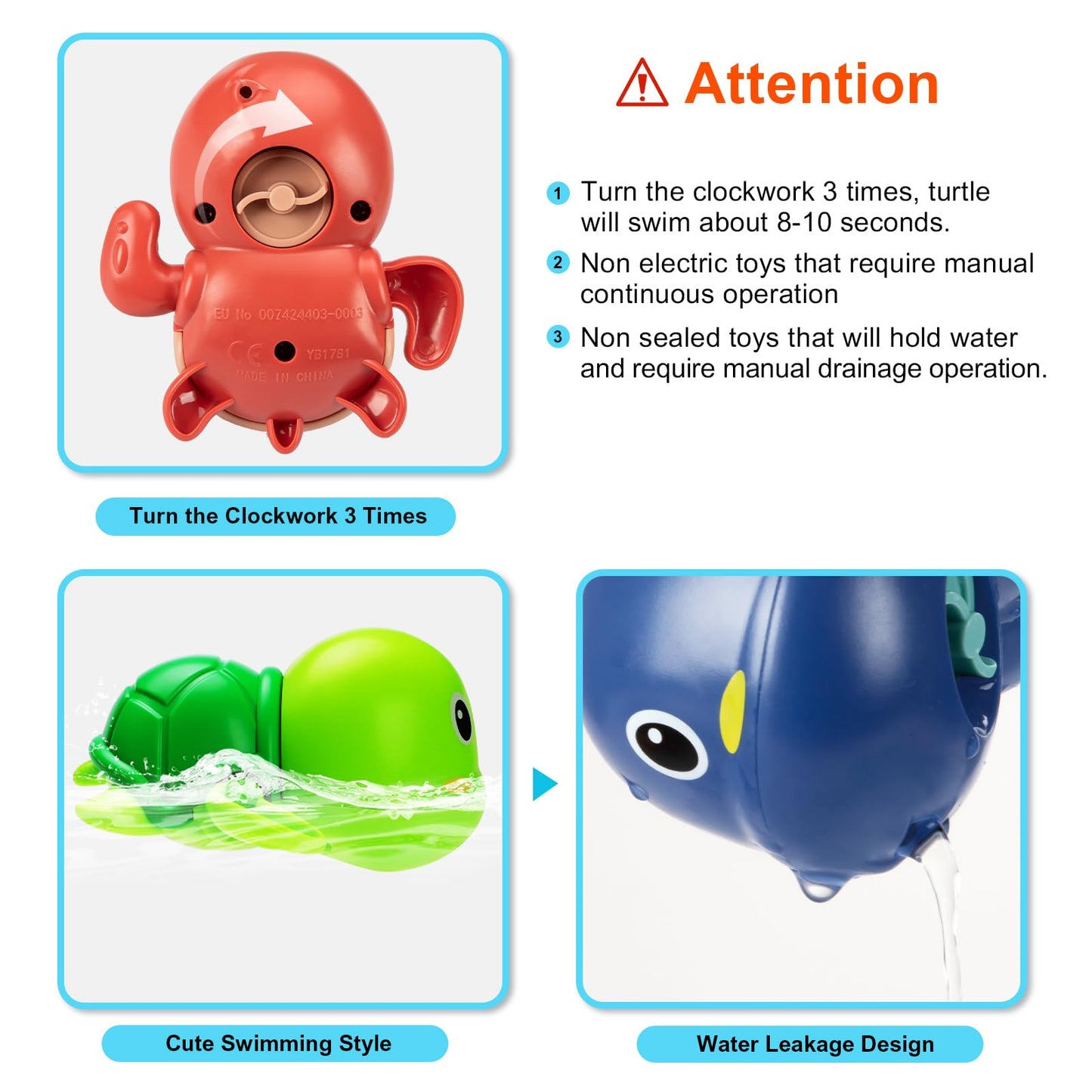 Bath Toys, 6 Pack Swimming Turtle Baby Bath Toys For Toddler 1-3, Water Pool Floating Wind Up Toys For 1 Year Old Boy Girl Gifts, Infant Toddlers Kids Bathtub Toys