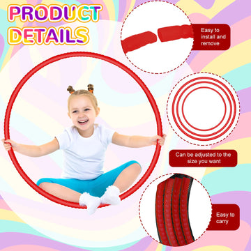 WinnerWhy 2 Pcs Toy Hoop Exercise Hoop Detachable Adjustable Plastic Toy Ring Playground Equipment for School Colored Circles Exercise Ring for Teens Dog Agility Equipment(Red 20 Inch)