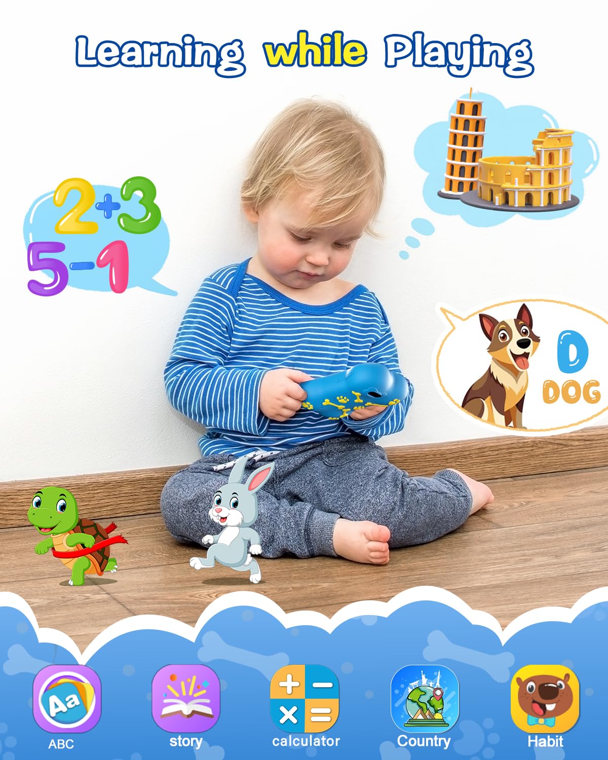 TERRAMUS Cute Paws Kids Smart Phone Toys, 2.8'' Touchscreen HD Dual Camera Cell Phone for Toddlers, Play Phone with MP3 Music Pl
