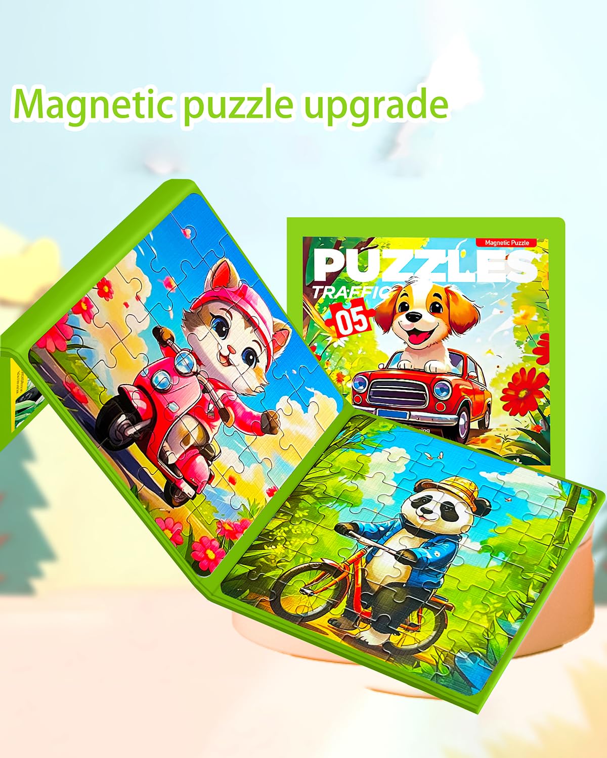 Magnetic Puzzles for Kids Ages 4-8, 3 in 1 Toddler Travel Puzzles, Animal Car Activities Toy for Boys Girls 4-6, Preschool Learn