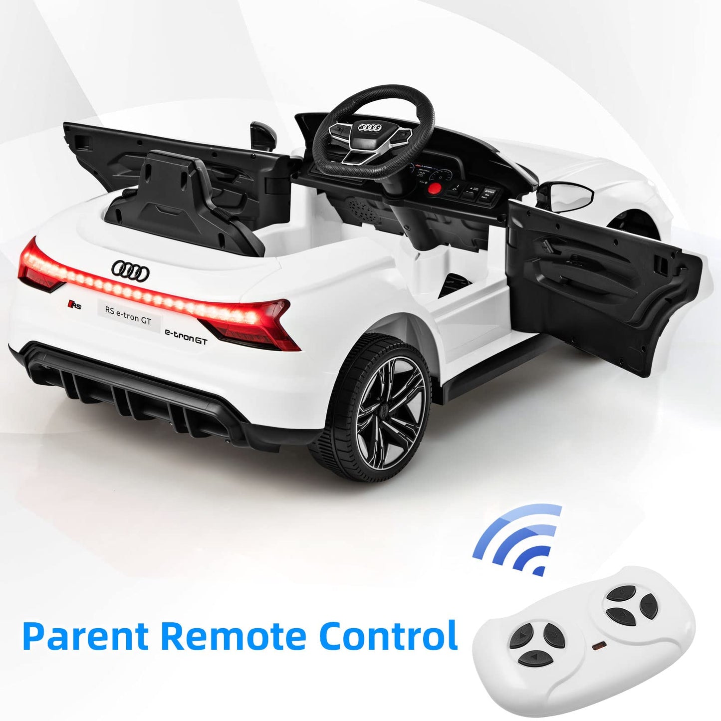 Infans 12V Kids Ride On Car, Licensed Audi Rs E-Tron Gt Electric Vehicle With Remote Control, Toddlers Battery Powered Toy With 4 Wheels Suspension, Led Headlight, Music, Mp3, Usb, Tf Port (White)