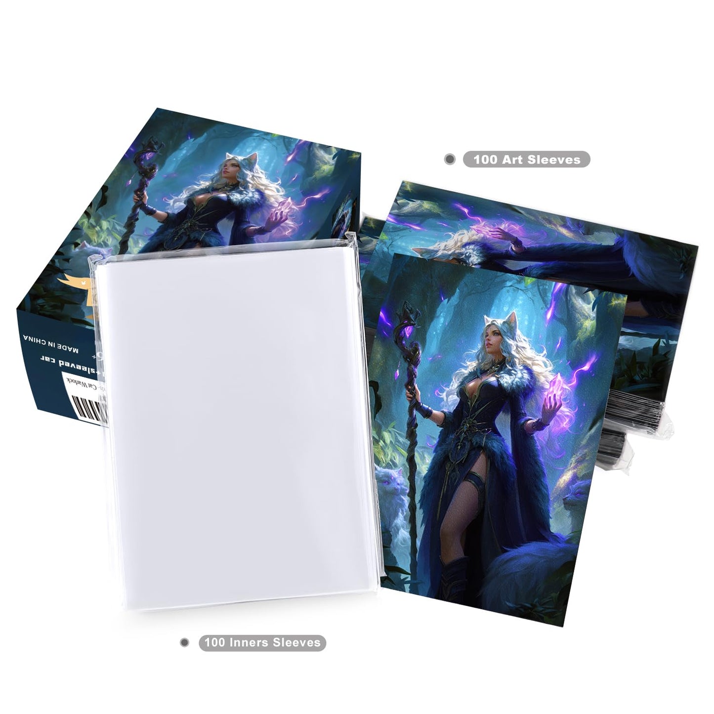 Katomula 100 MTG Card Sleeves - Textured Art with 100 Inner Sleeves, Standard Size, Cat Warlock Color