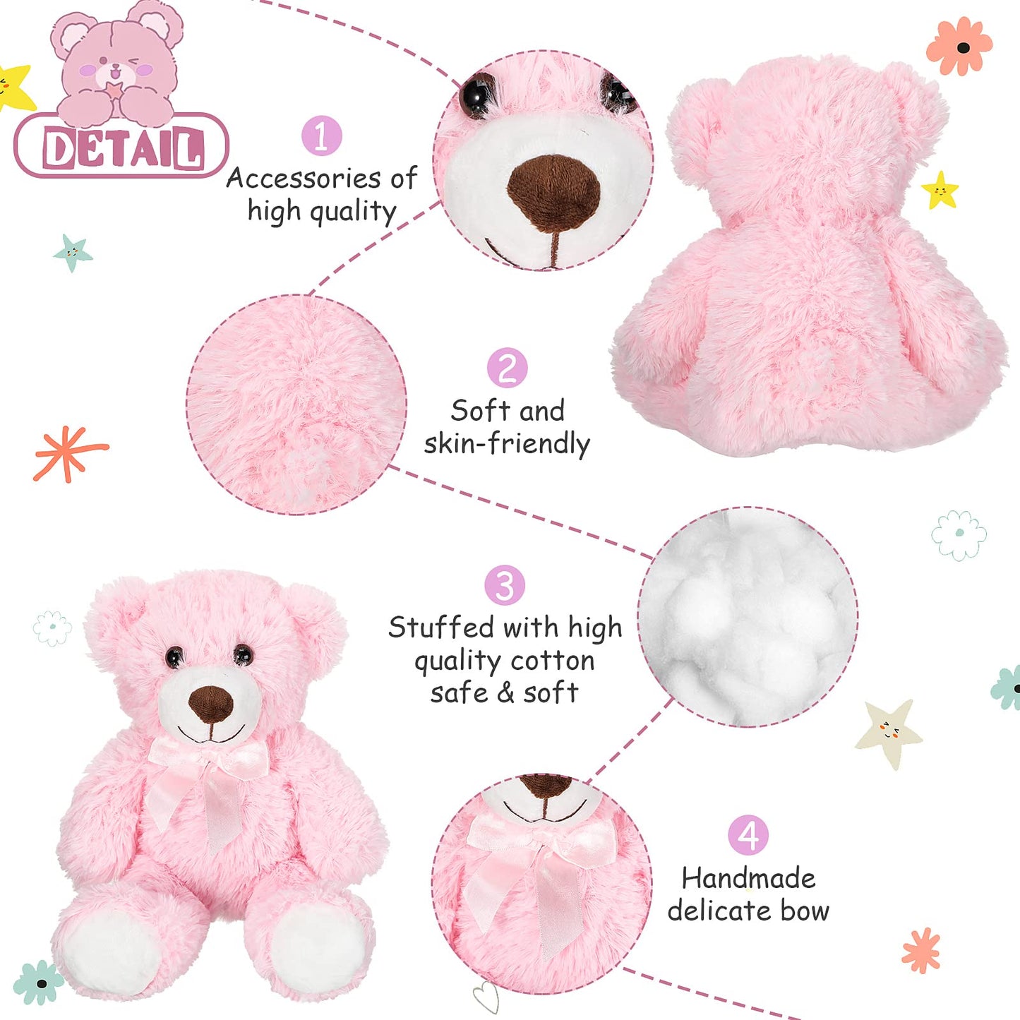 Zomiboo 7 Packs 14 Inch Plush Bear Stuffed Animals Plush Soft Cute Stuffed Dolls Birthday Party Decorations(Cute Colors)