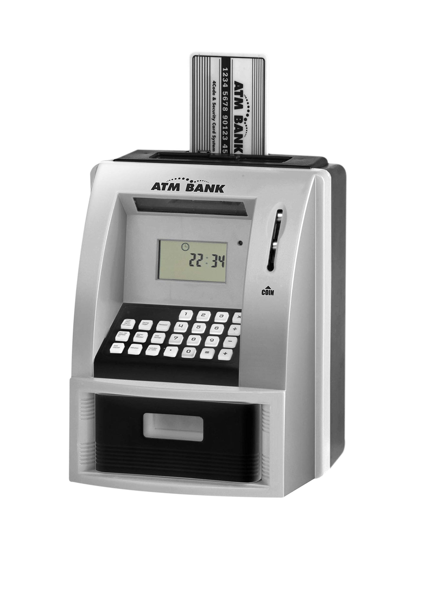 Toy Talking ATM Bank ATM Machine Savings Bank for Kids -Works like a Real one- Deposit, Withdraw, Debit Card, Saving Target, Tim