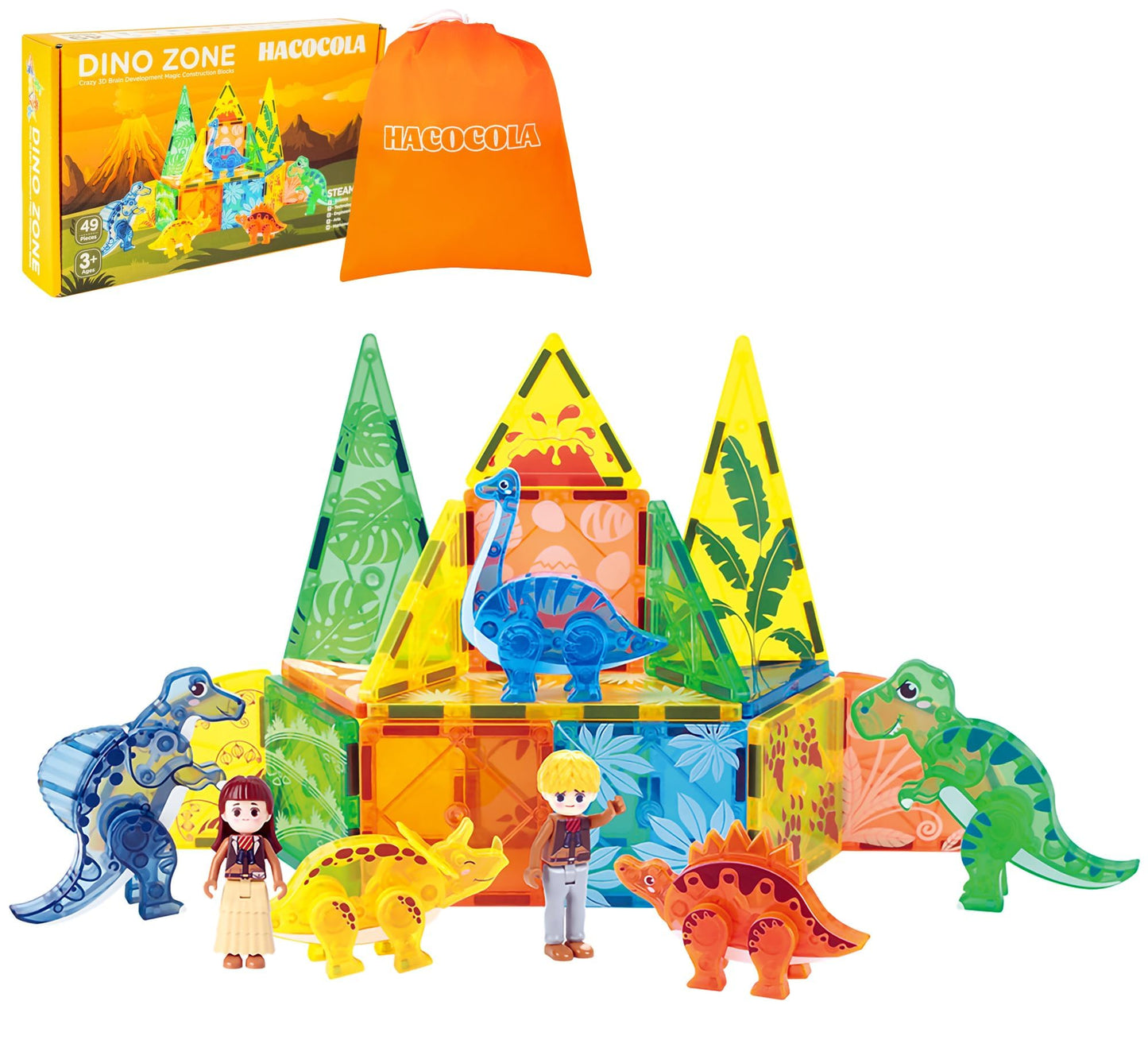 Hacocola Dinosaur Magnetic Tiles, Educational Magnet Tiles Building Block Toy Dino World, Learning Construction Magnetic Toys Se