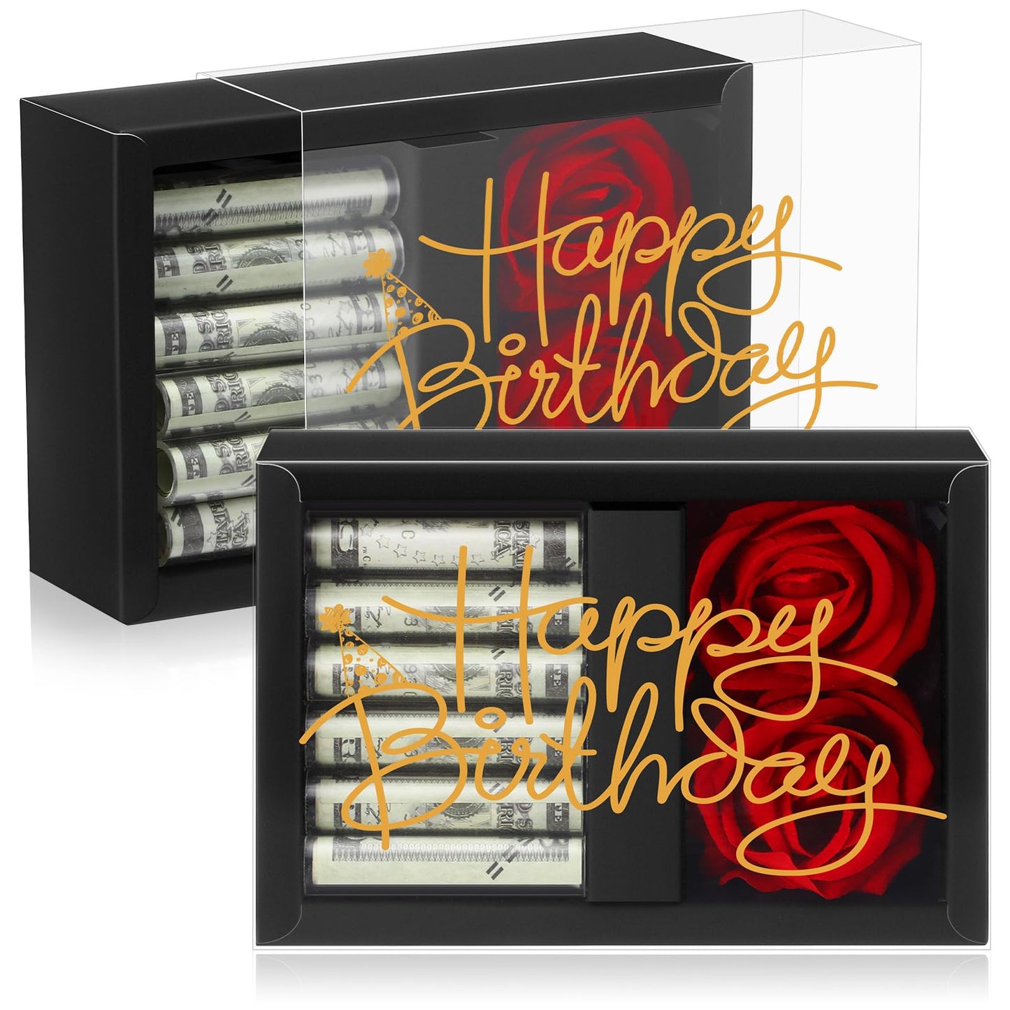 Croblissful Valentine'S Day Money Box For Cash Gift Happy Birthday Money Gift Box For Cash Gift With 2 Velvet Rose Flower 6 Acry