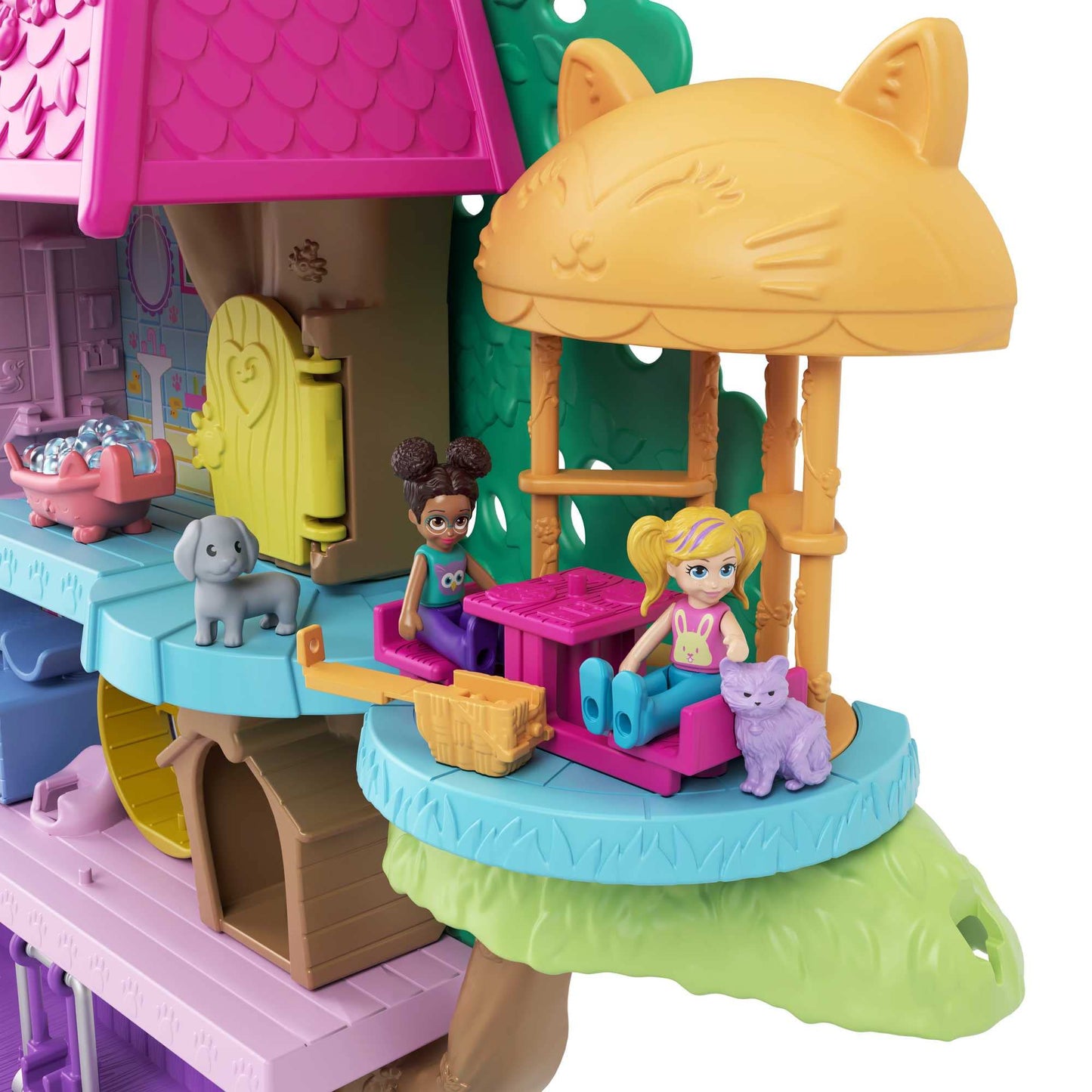 Polly Pocket Doll House With 2 Micro Dolls, Toy Car, Doll Furniture & 4 Pets, Expandable Pet Adventure House