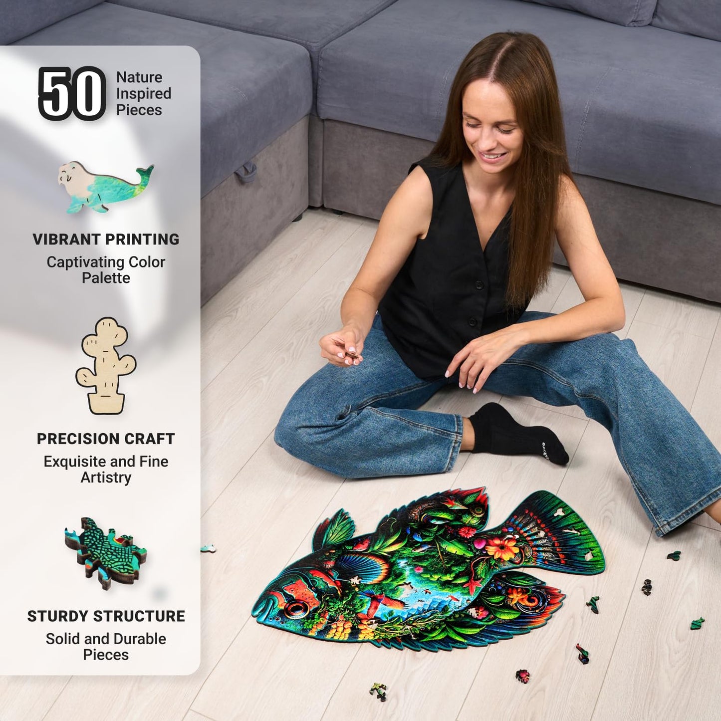 Leogor Large Wooden Puzzles For Adults 500 Piece - Colorful Mosaic Sea Turtle Puzzle With Unique Laser Cut Animal-Shaped And Oce